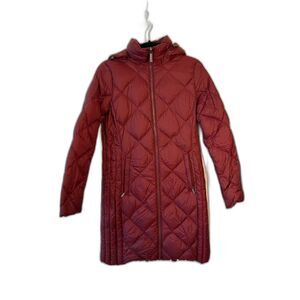 Michael Kors Maroon Red Quilted Down Puffer Jacket